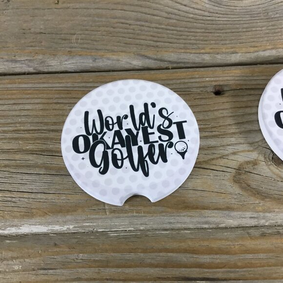 World's Okayest Golfer Car Coasters Set of 2 - Picture 2 of 5